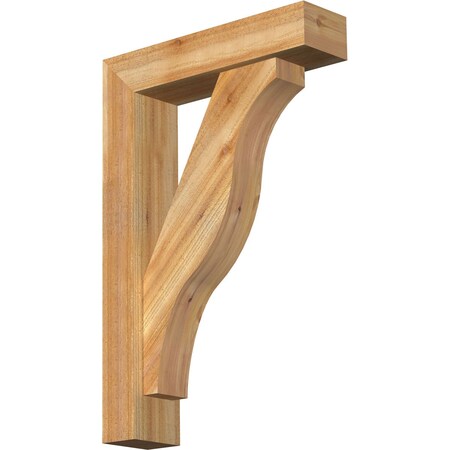 Ekena Millwork Funston Block Rough Sawn Bracket w/ Offset Brace, Western Red Cedar, 6"W x 24"D x 36"H BKT0604X24X36FST05RWR